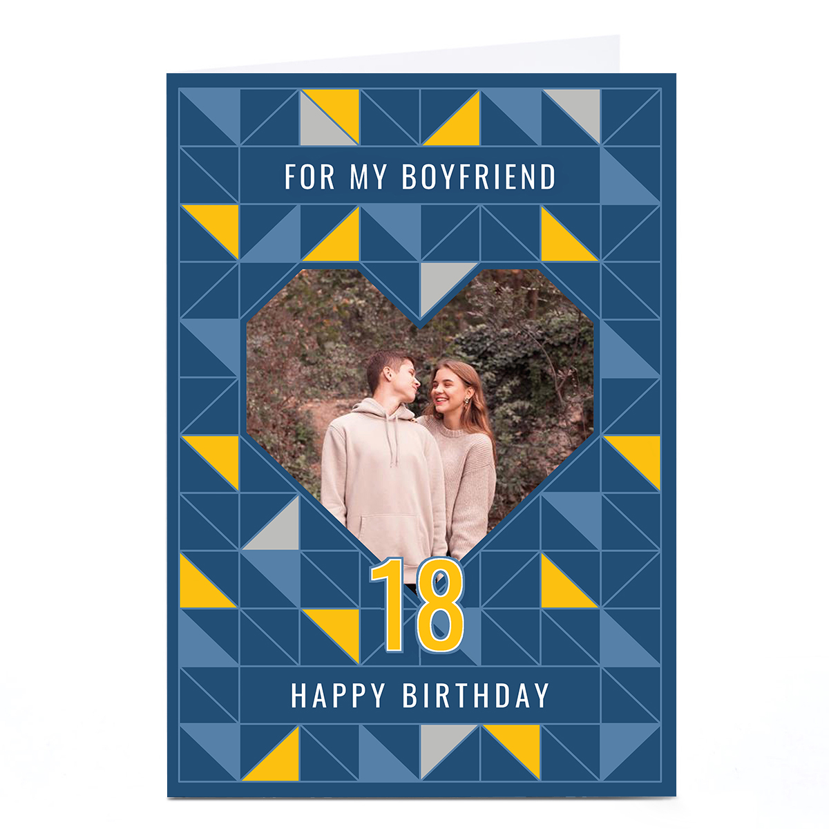 Photo 18th Birthday Card - Geometric Heart, Boyfriend, Editable Age