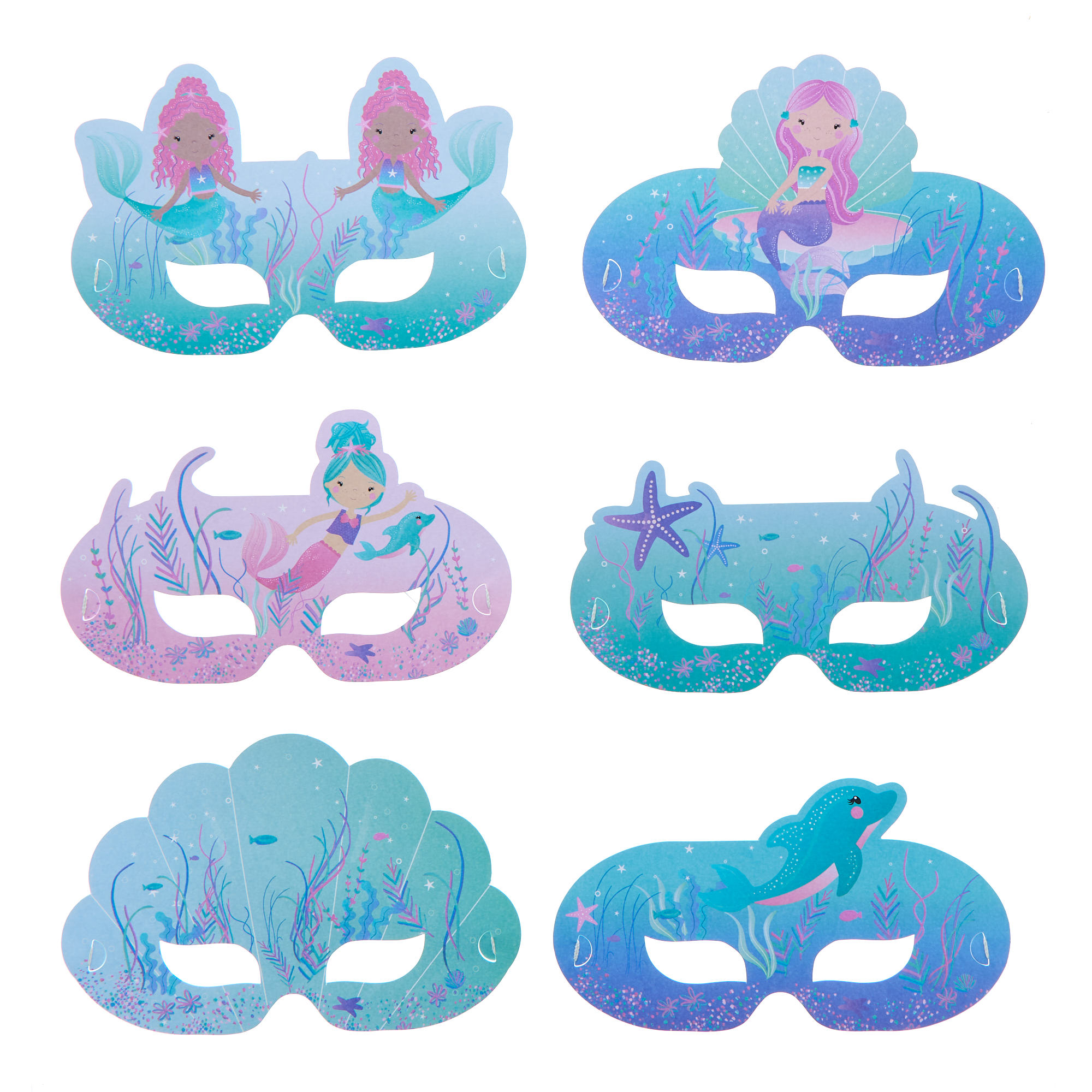 Children's Mermaid Party Masks - Pack of 6