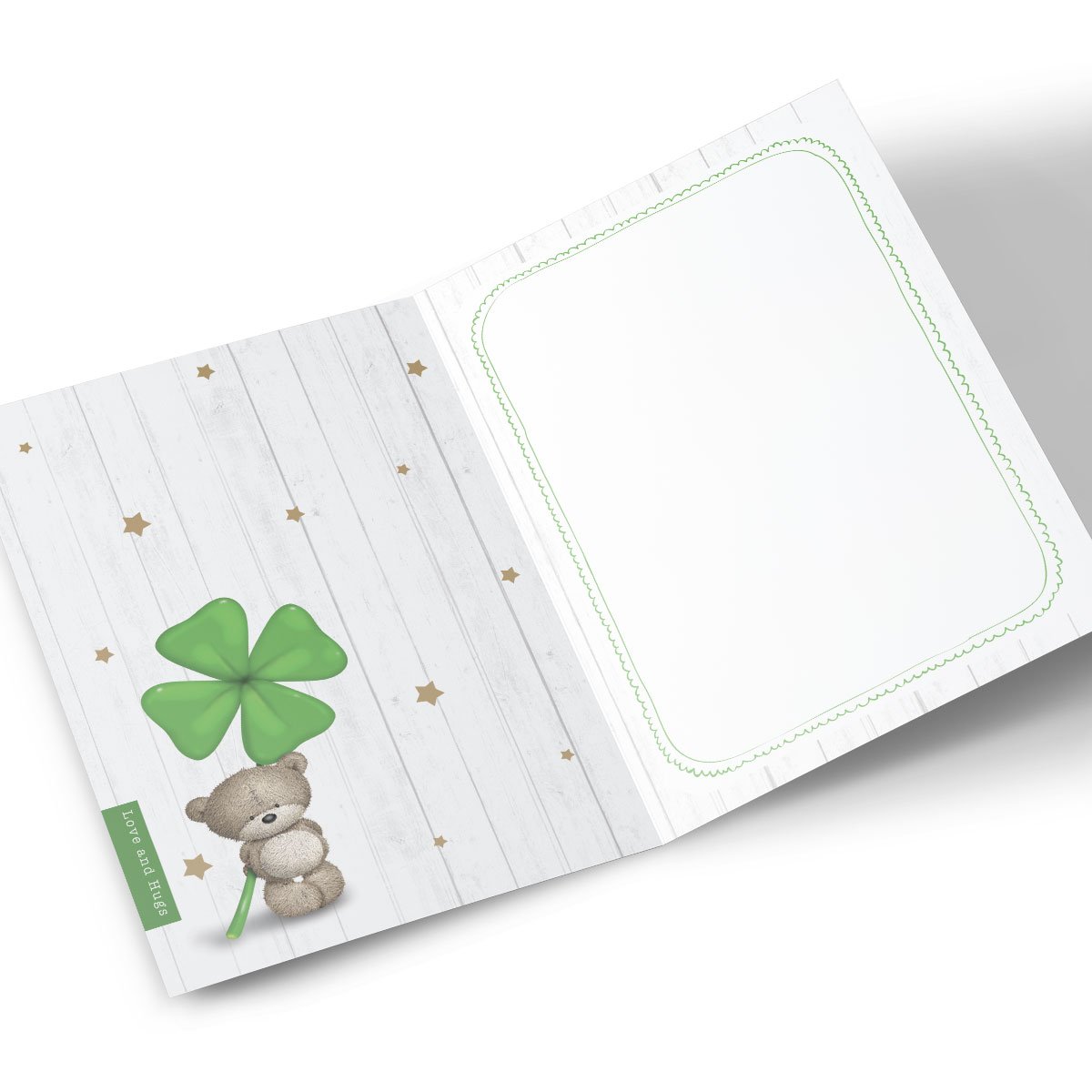 Personalised Hugs Bear Good Luck Card - Four-Leaf Clover