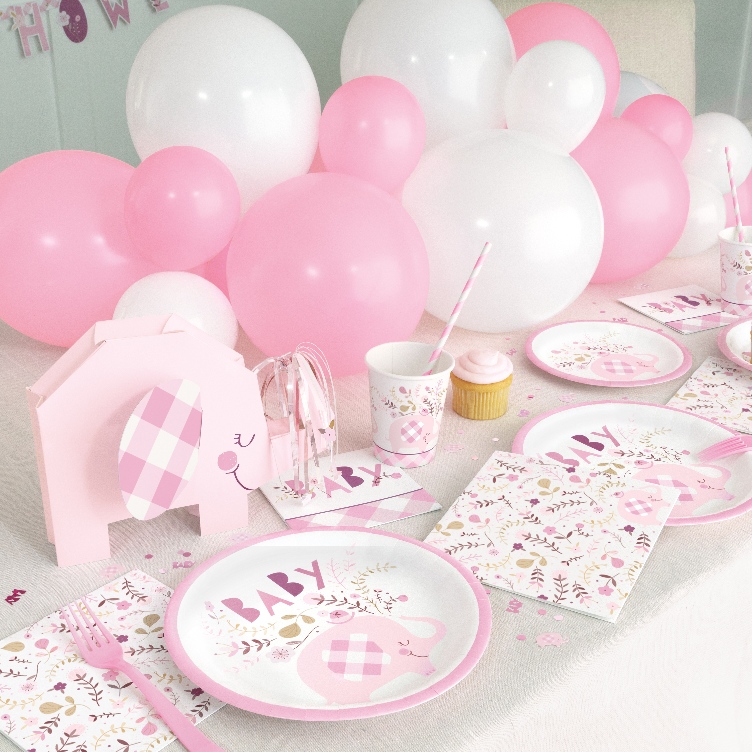 Pink Elephant Baby Shower Accessories Kit