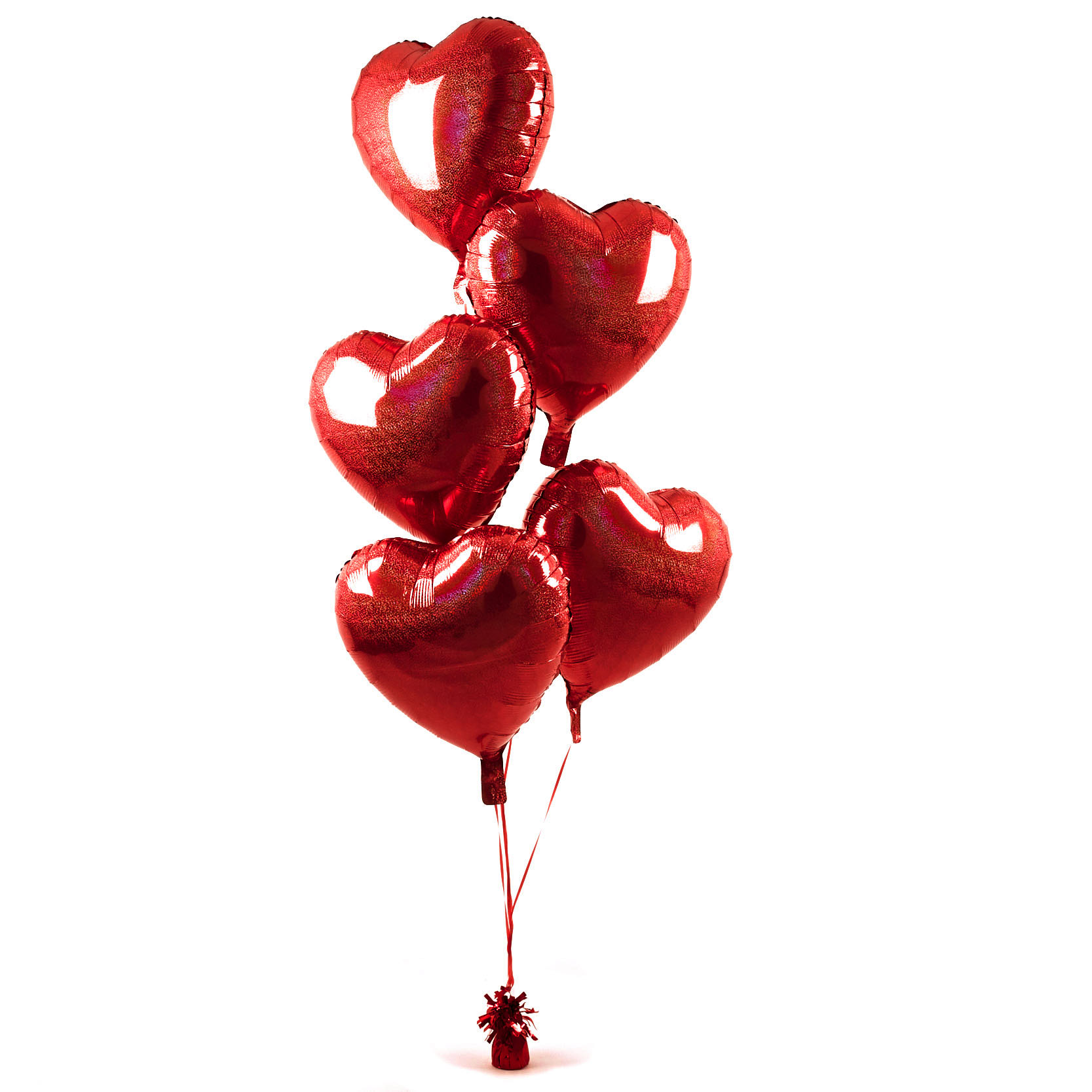 5 Red Hearts Balloon Bouquet - DELIVERED INFLATED!