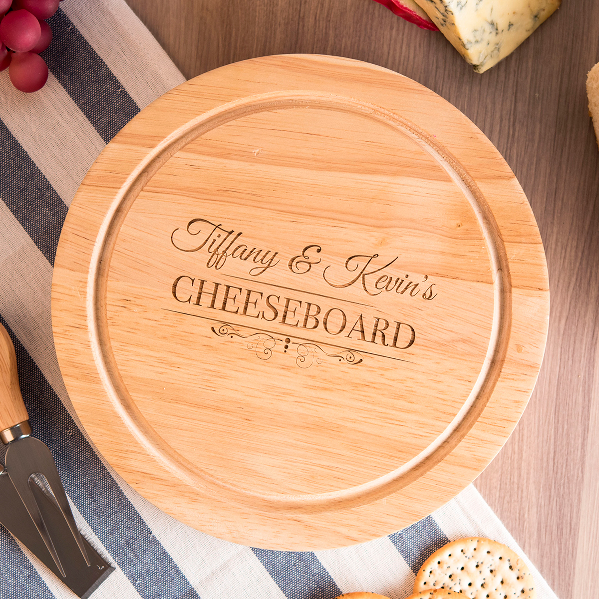 Personalised Engraved Wooden Cheeseboard Set - Two Names