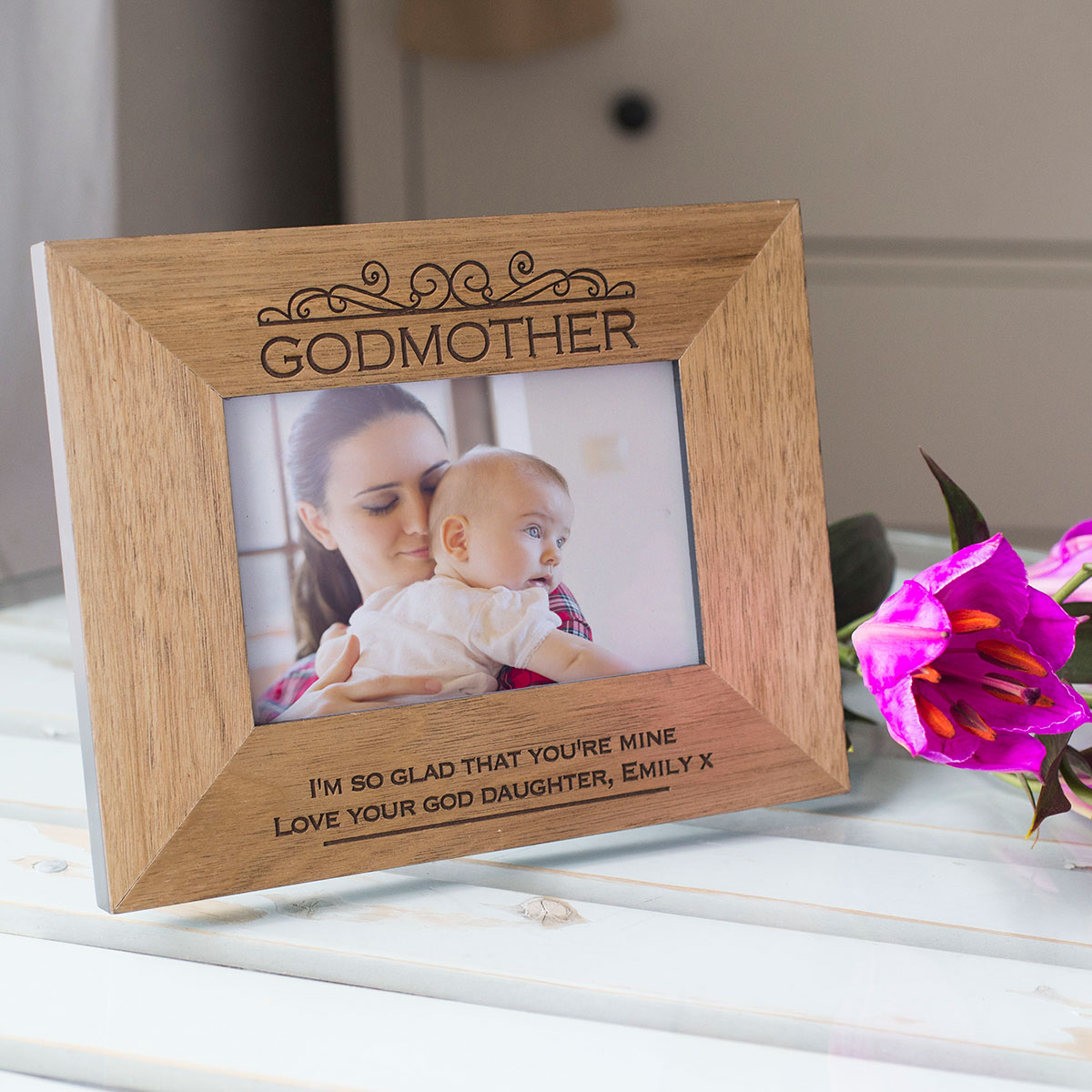Personalised Engraved Wooden Photo Frame - Godmother