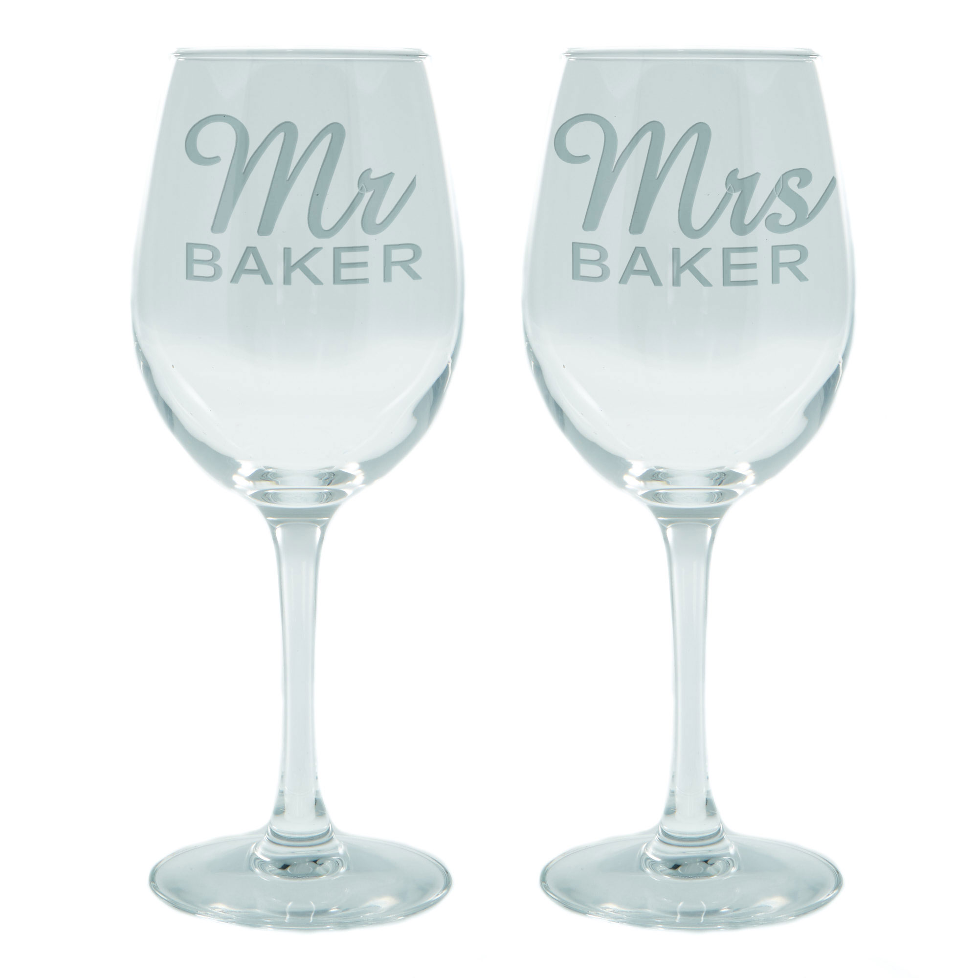Personalised Set Of 2 Wine Glasses - Mr & Mrs Name