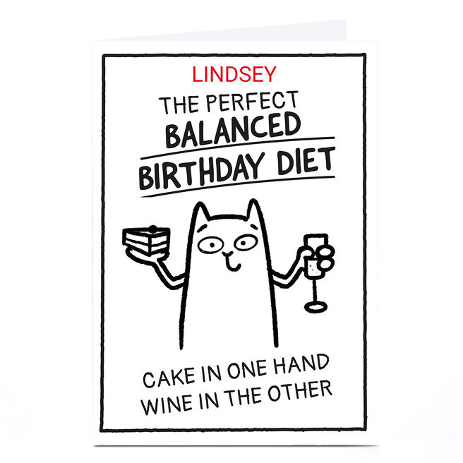 Personalised Scrawls Birthday Card - Balanced Cake & Wine