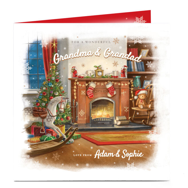 Personalised Christmas Card - Fireplace Grandma & Grandad