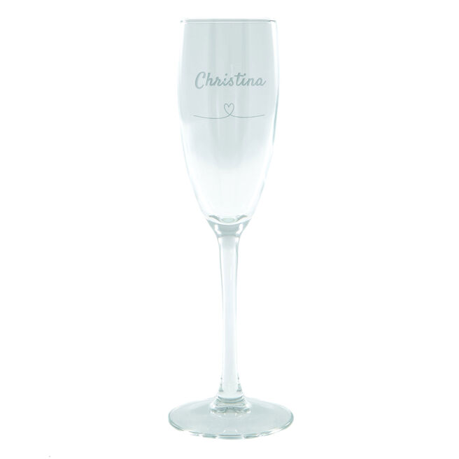 Personalised Engraved Champagne Flute - Heart & Name Love Story