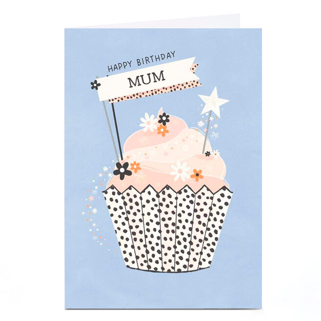 Personalised Birthday Card - Stars and Flowers Cupcake, Mum