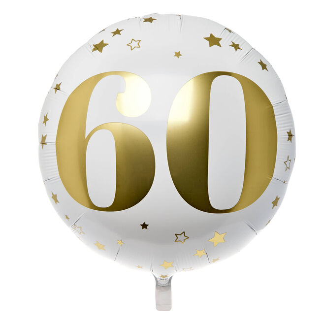 White & Gold 60th Birthday 31-Inch Foil Helium Balloon