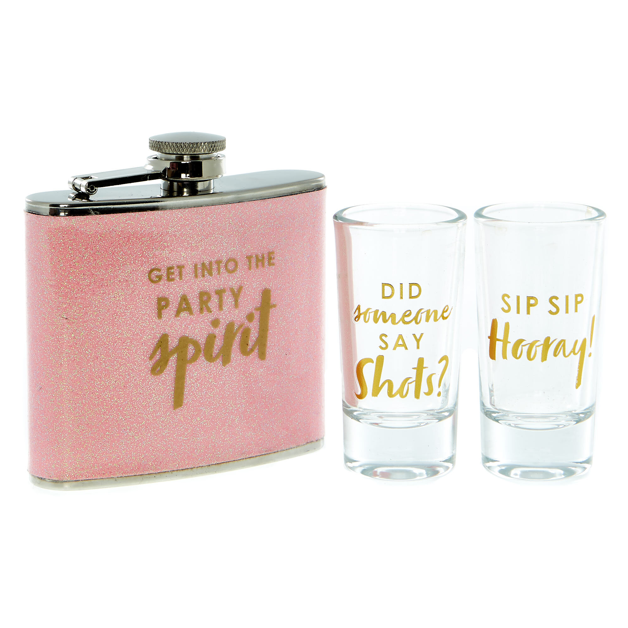 flask and shot glasses