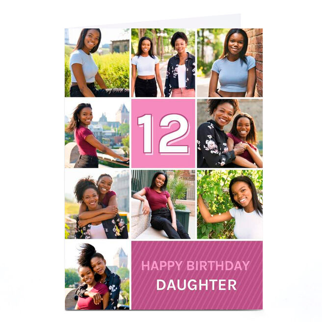 Photo Birthday Card - Purple Squares Daughter, Age 12