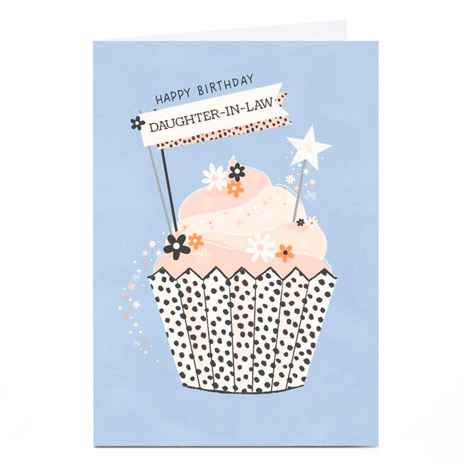Personalised Birthday Card - Stars & Flowers Cupcake, Daughter-in-Law
