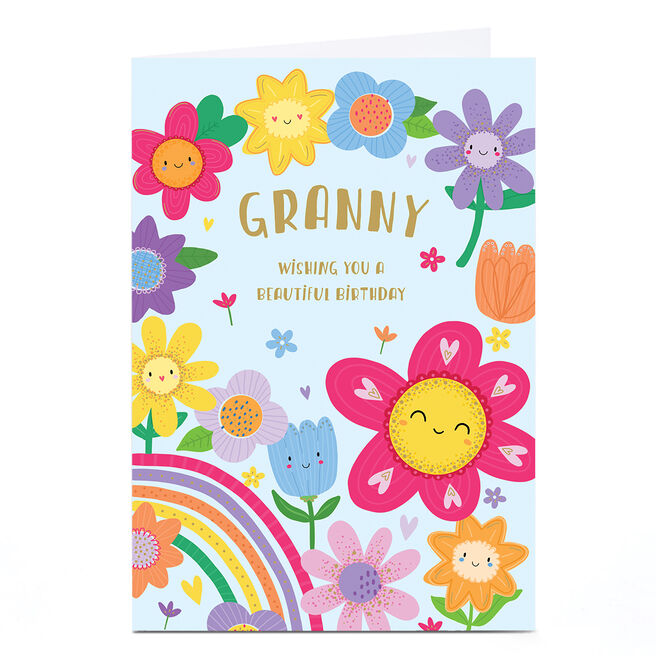 Personalised Birthday Card - Beautiful Day Smiling Flowers, Granny