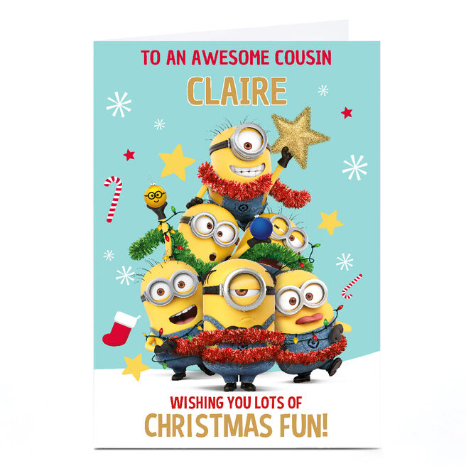 Personalised Minions Christmas Card - Christmas Fun, Awesome Cousin