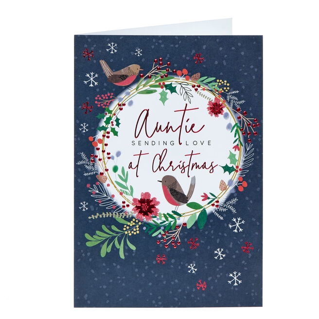 Auntie With Love Robins Christmas Card