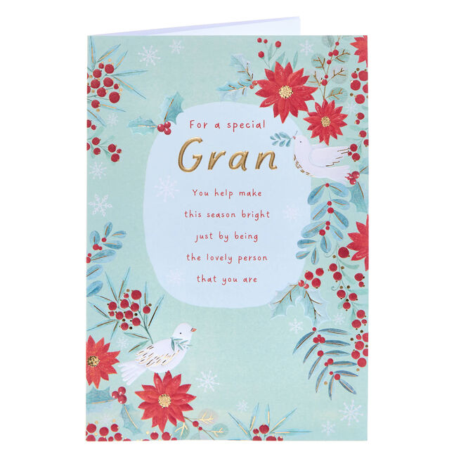 Special Gran Red Flowers Christmas Card