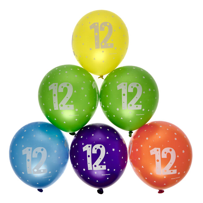 Latex Rainbow 12th Birthday Balloons - Pack of 6