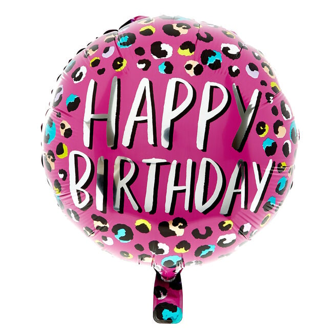 18-Inch Happy Birthday Leopard Print Foil Helium Balloon
