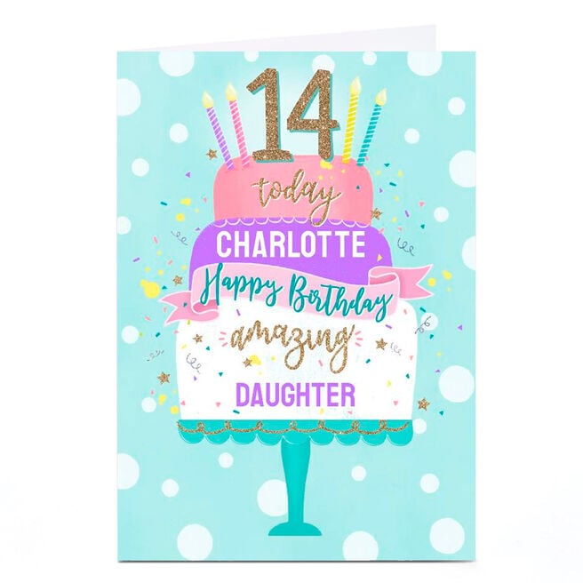 Personalised Birthday Card - Birthday Cake Daughter, Age 14
