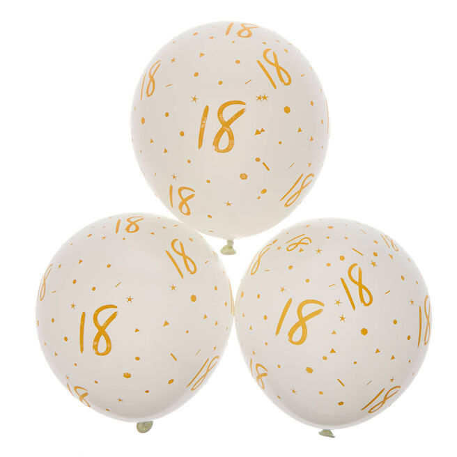 Latex White & Gold 18th Birthday Balloons - Pack of 6
