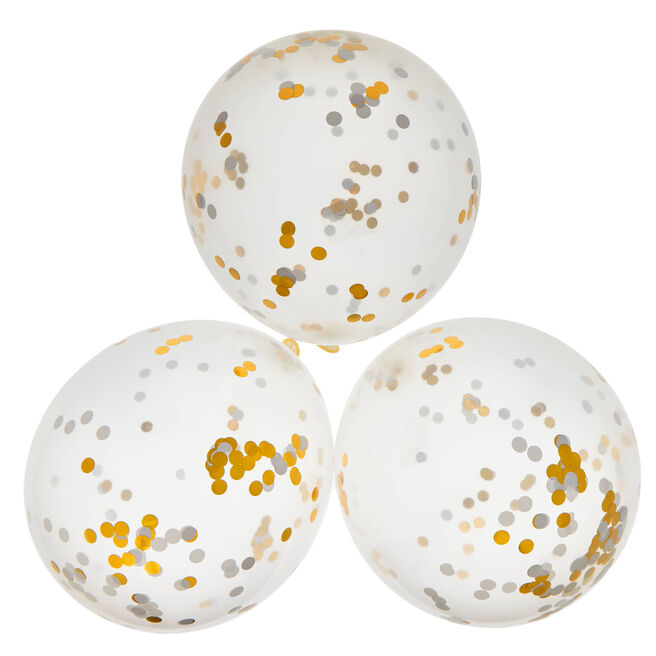 Latex White & Gold Confetti Balloons - Pack of 6