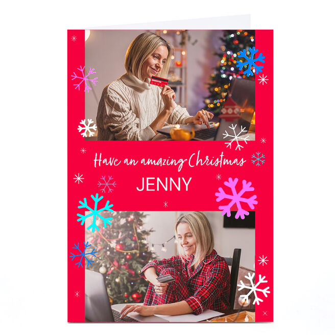 Photo Christmas Card - Bright Snowflakes, Any Name