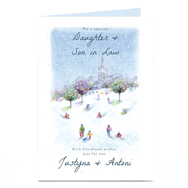 Personalised Christmas Card - Sledging Scene, Special Daughter and Son in Law