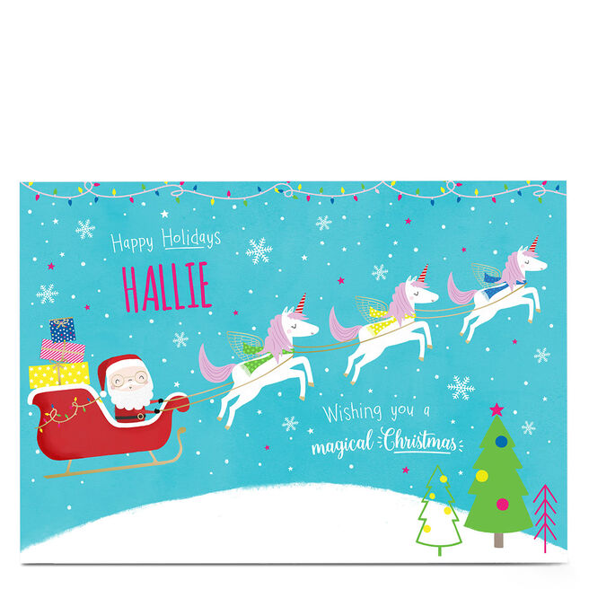Personalised Christmas Card - Unicorns & Sleigh