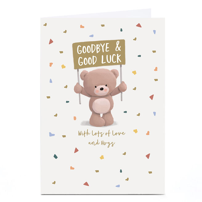 Personalised Hugs Leaving Card - Goodbye & Good Luck Bear Confetti Banner