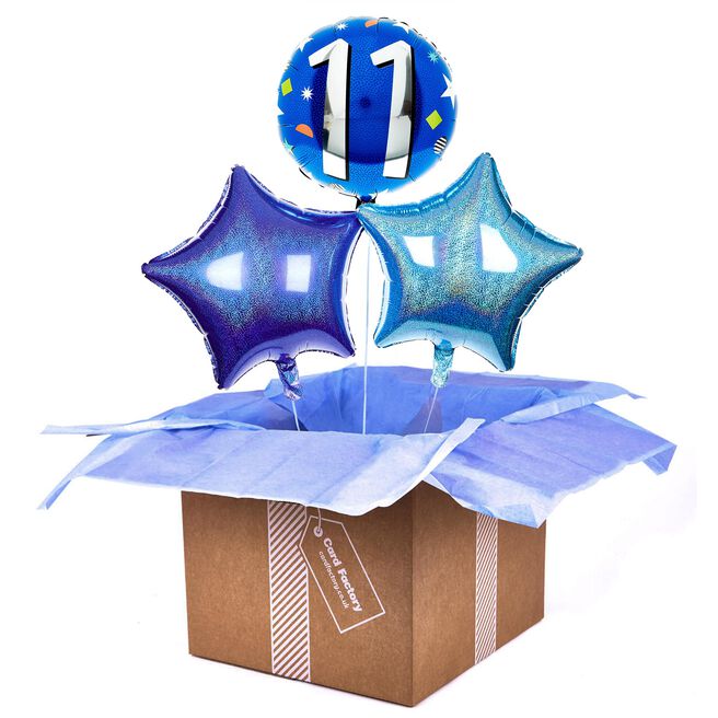 Blue & Silver 11th Birthday Balloon Bouquet - DELIVERED INFLATED!