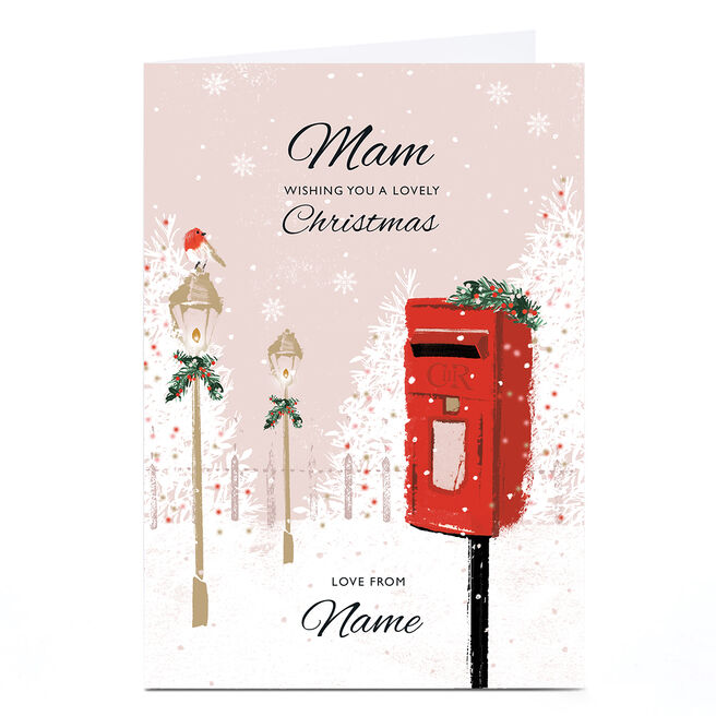 Personalised Rebecca Prinn Christmas Card - Festive Postbox, Mam