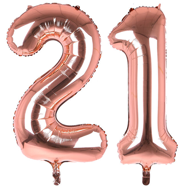 Age 21 Giant Foil Helium Numeral Balloons - Rose Gold (deflated)