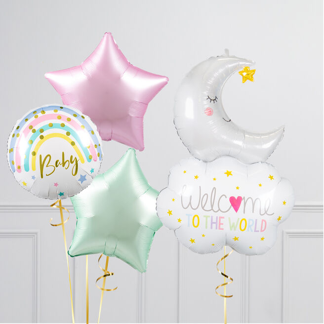 Welcome Baby Moon Pastel Balloon Bundle - DELIVERED INFLATED!