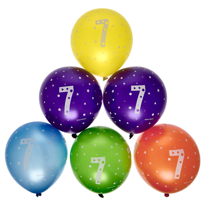 Latex Rainbow 7th Birthday Balloons - Pack of 6