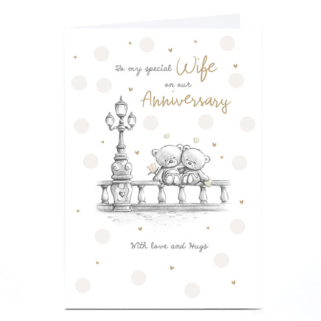 Personalised Hugs Anniversary Card - Romantic Bears Sketch, To my Special Wife