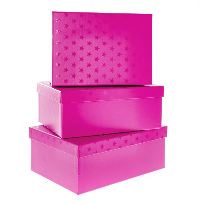 Bright Pink Starry Gift Boxes - Set of 3