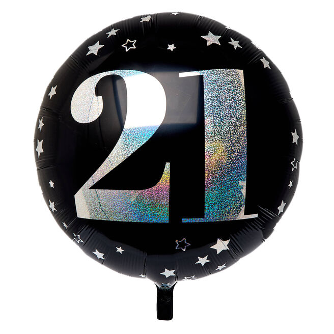 Black & Silver 21st Birthday 31-Inch Foil Helium Balloon