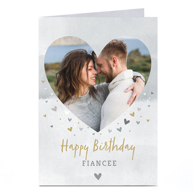 Photo Birthday Card - Fiancee Watercolour Hearts