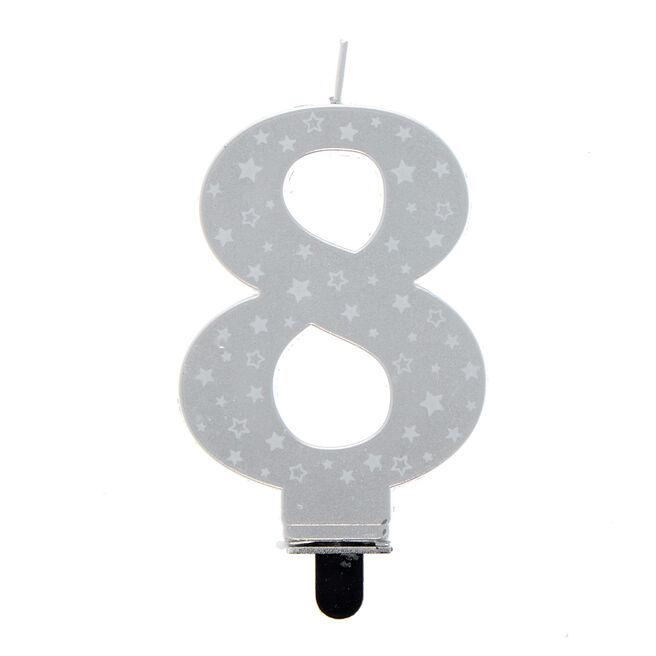 Silver Starry Number 8 Cake Candle