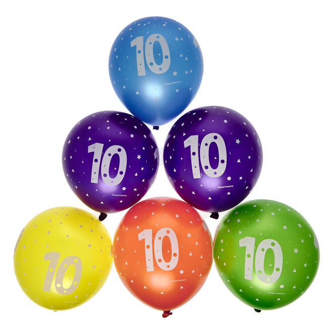 Latex Rainbow 10th Birthday Balloons - Pack of 6