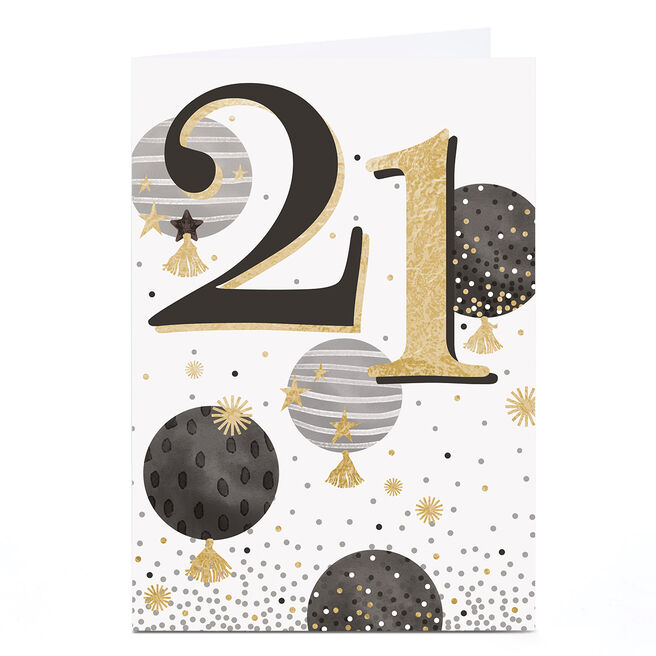 Personalised 21st Birthday Card - Black and Gold Balloons