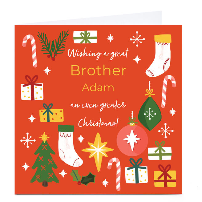 Personalised Christmas Card - Presents & Candy Canes, Brother
