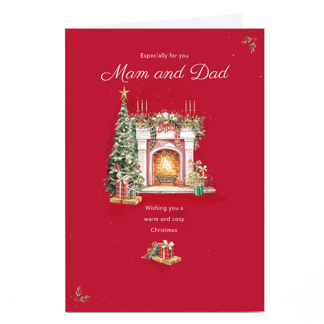 Personalised Christmas Card - Warm and Cosy Fire Place, Mam and Dad