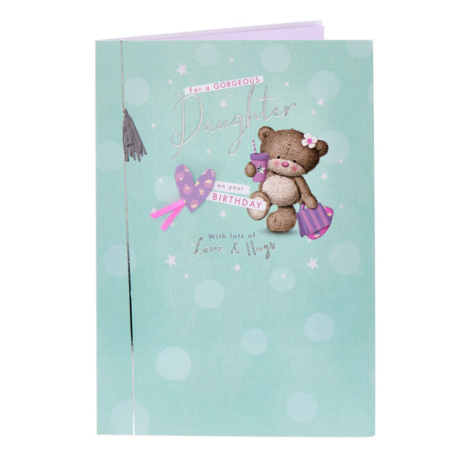 Gorgeous Daughter Hugs Bear Birthday Card