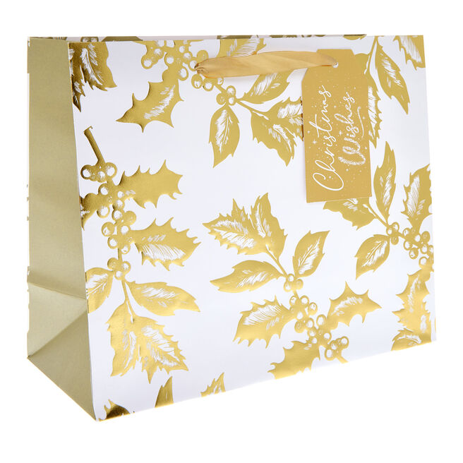 Gold Holly Large Landscape Christmas Gift Bag