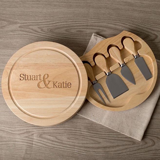 Personalised Engraved Wooden Cheeseboard Set - Couple's Names