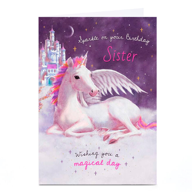 Personalised Birthday Card - Winged Unicorn, Sister