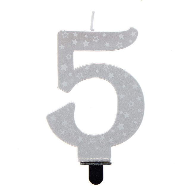 Silver Starry Number 5 Cake Candle