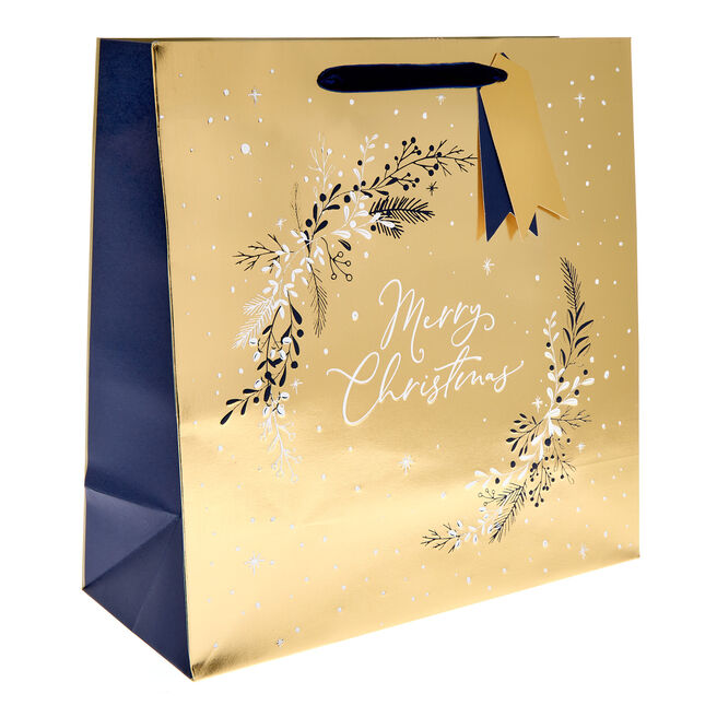 Gold Wreath Large Square Christmas Gift Bag