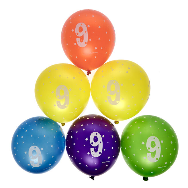 Latex Rainbow 9th Birthday Balloons - Pack of 6 